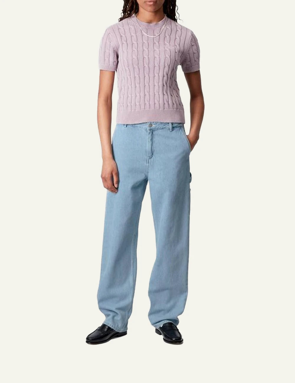 gynaikeio Carhartt WIP Newel Pant light blue denim worn full body look