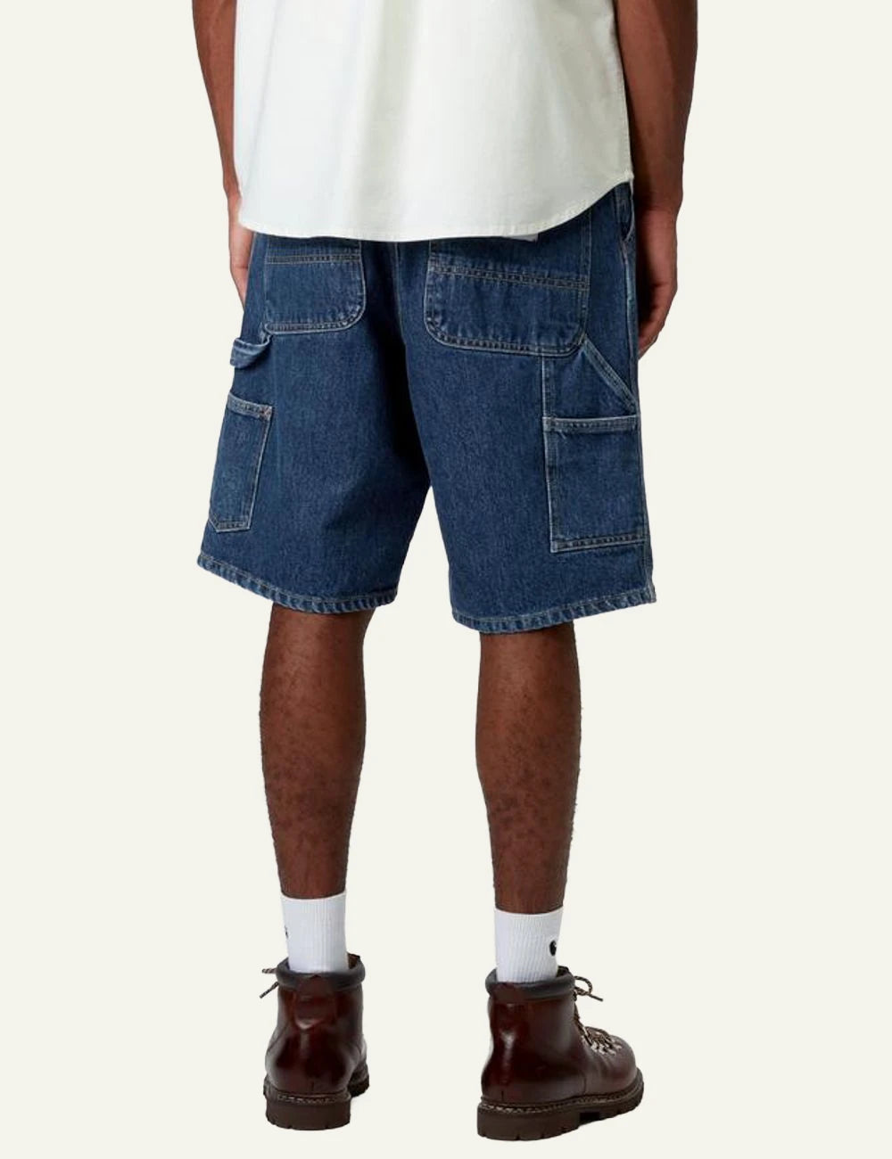 Carhartt WIP Single Knee denim shorts blue front view back