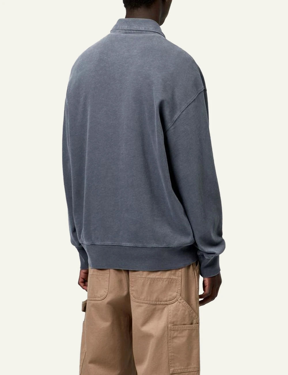 Carhartt WIP Harper Polo sweatshirt blue grey garment dyed back view