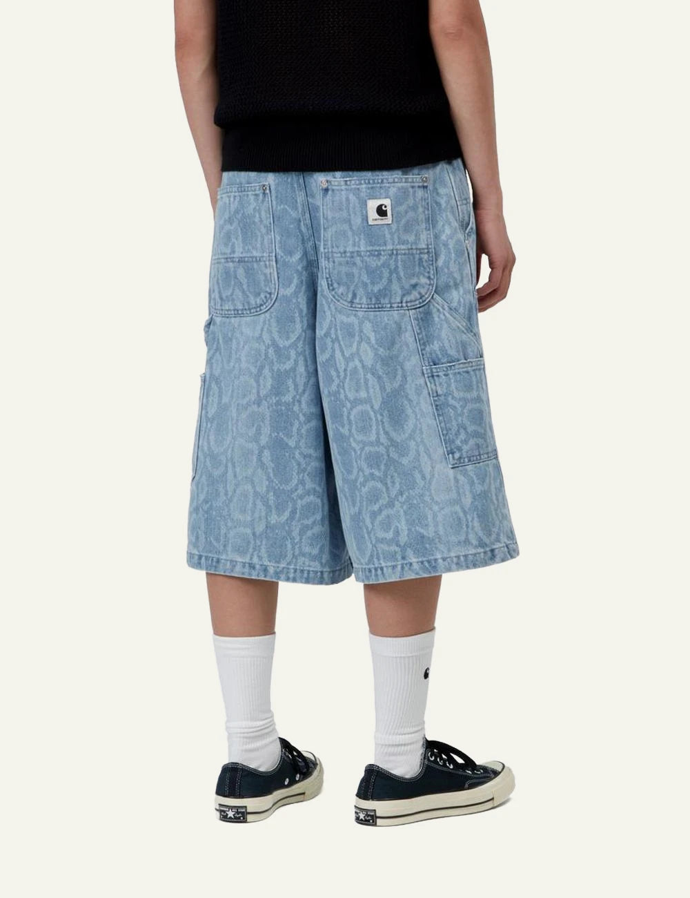 Carhartt WIP Snake Nixon Double Knee denim shorts blue snake camo back view