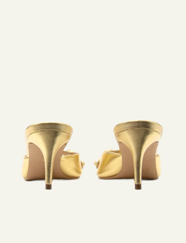 Carrano heeled sandal leather gold slip on decorative back view