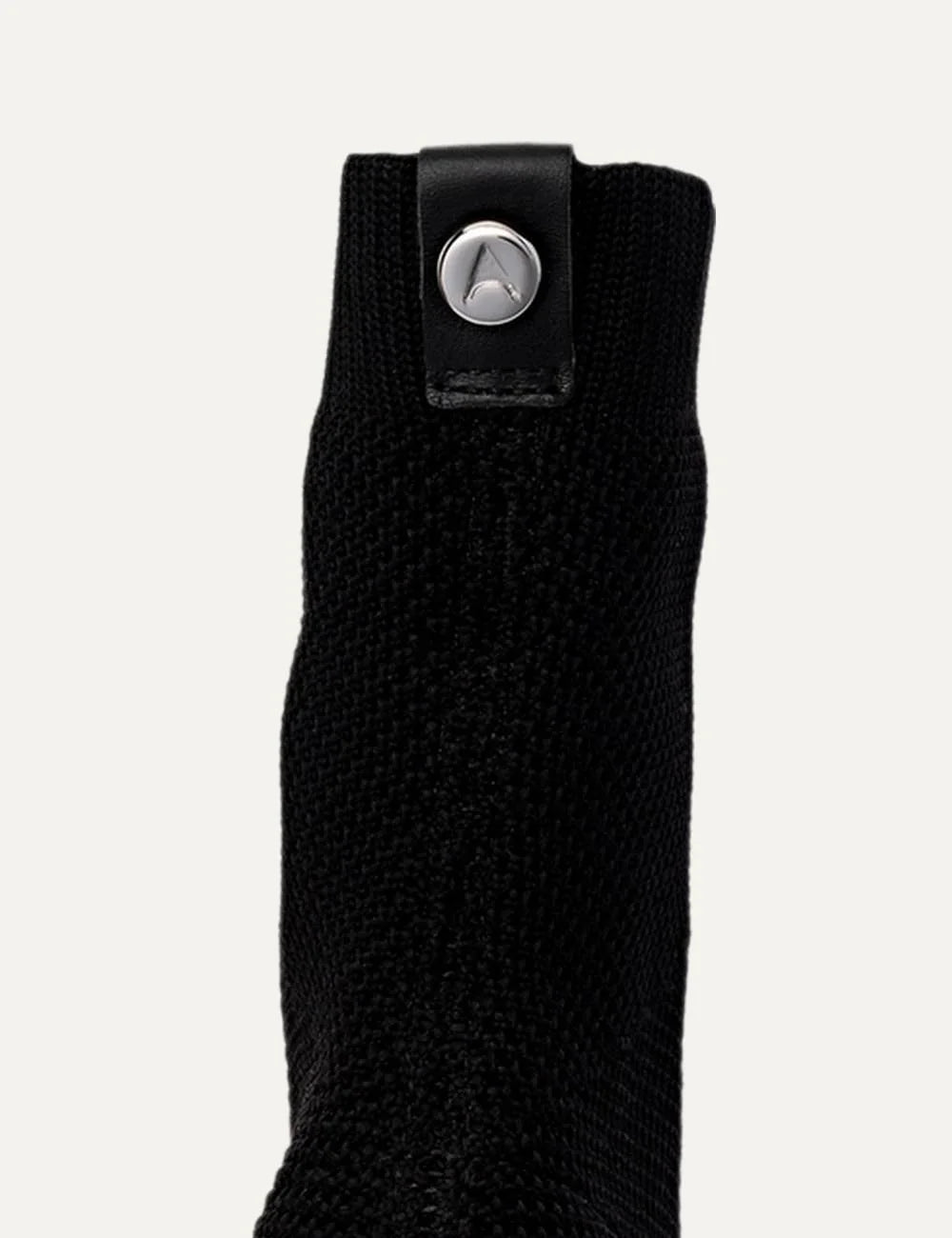 Carrano Women’s Black Knit Sock Ankle Boots logo charv details view