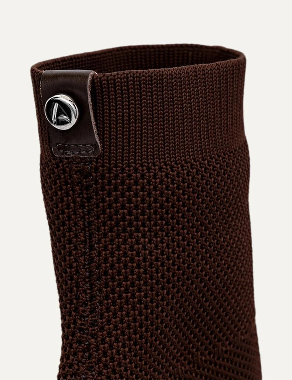 Carrano Women’s dark brown Knit Sock Ankle Boots logo charn details