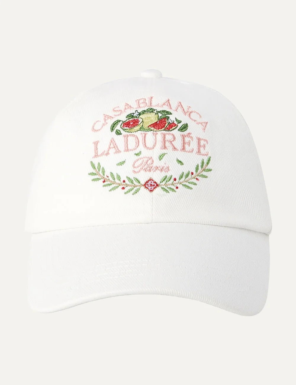 Casablanca men's white cotton cap with Laduree embroidered logo front