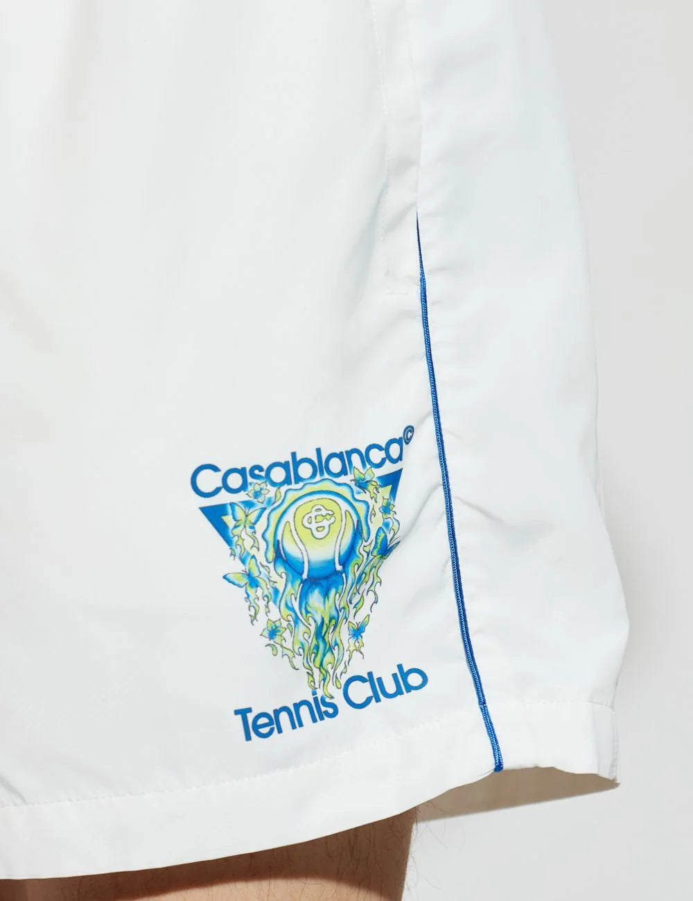 Casablanca Printed Poly Taffeta Shorts White logo side detail