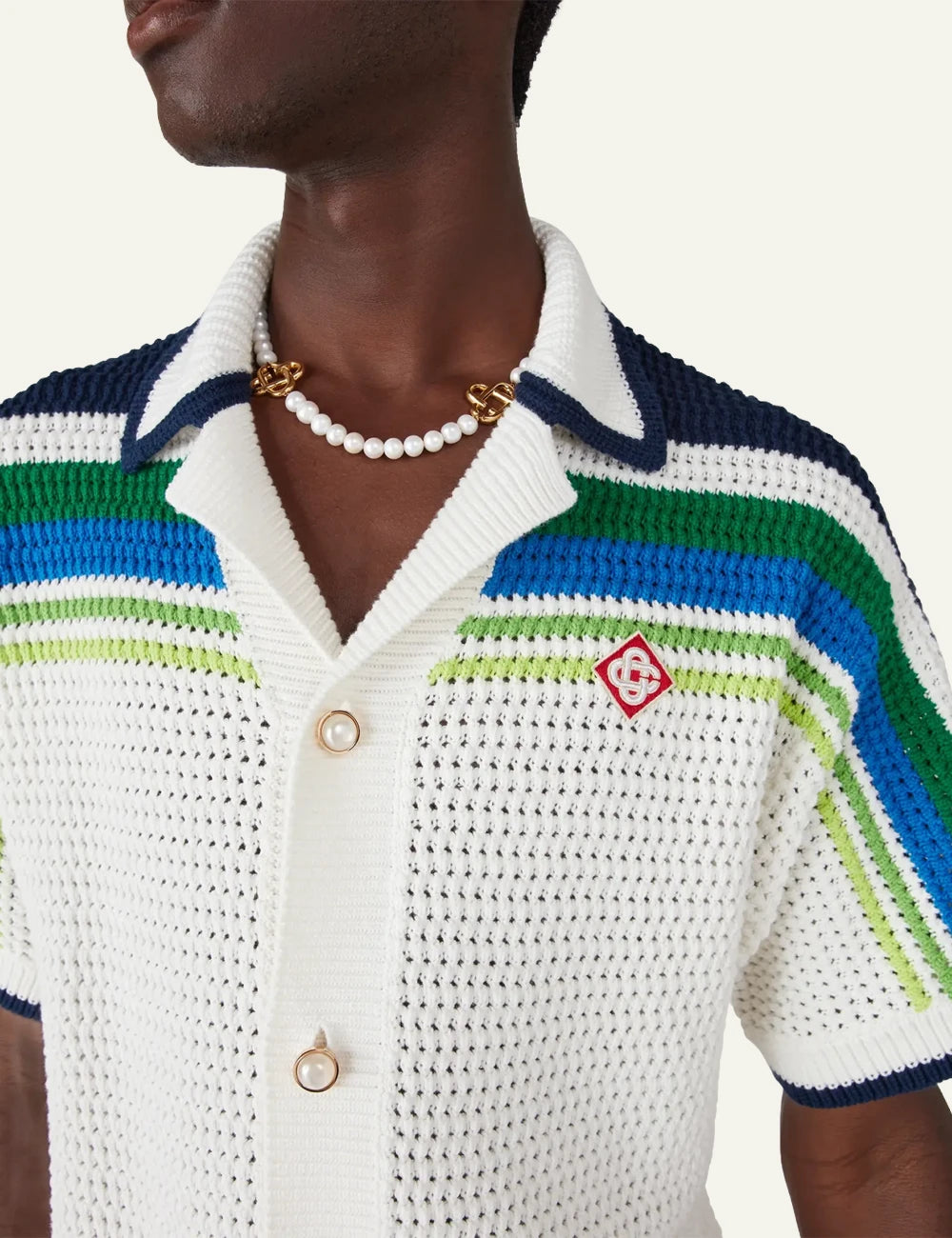 Casablanca Stripe Knit Shirt white knit texture detail