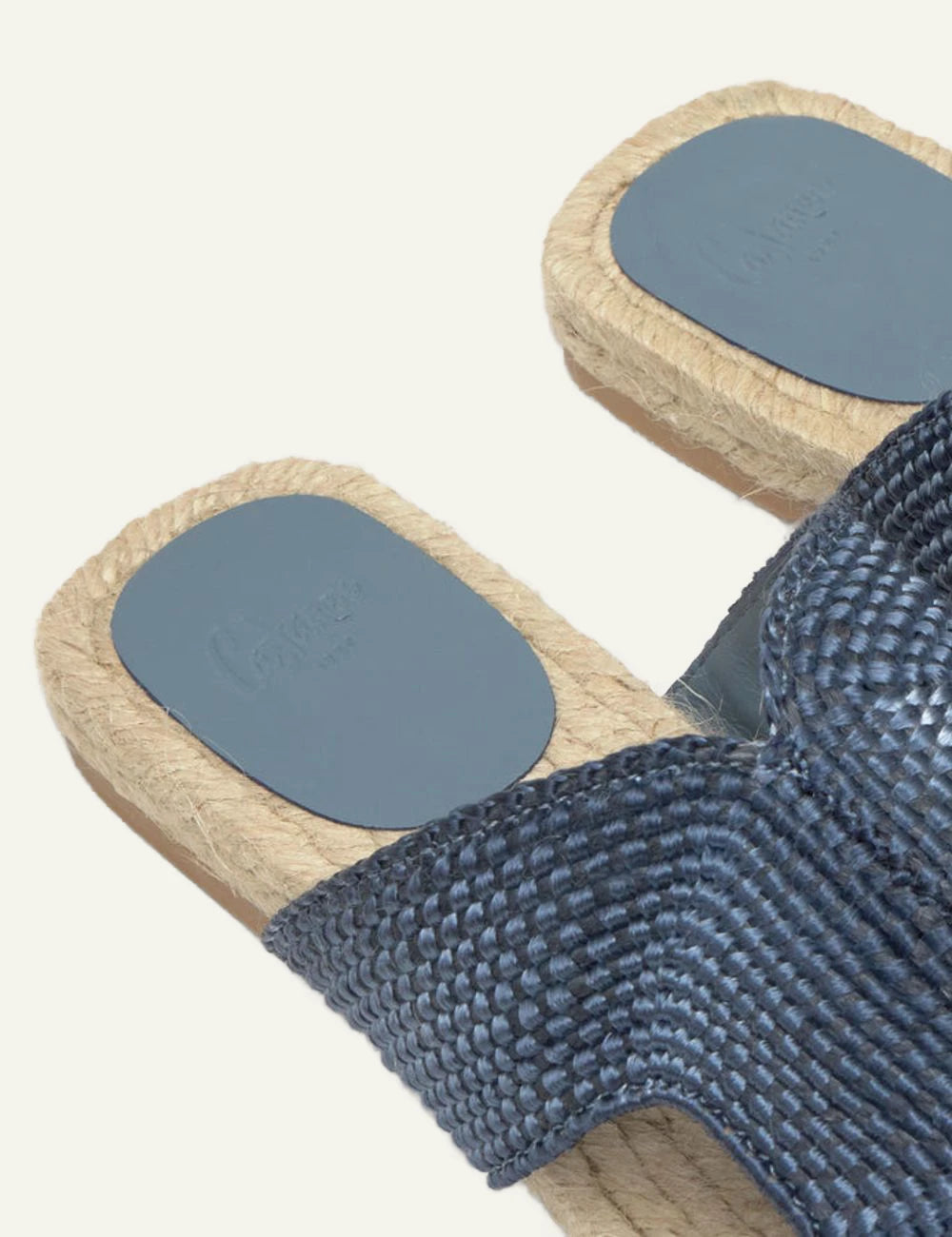 Castaner denim woven slide sandals jute sole back view