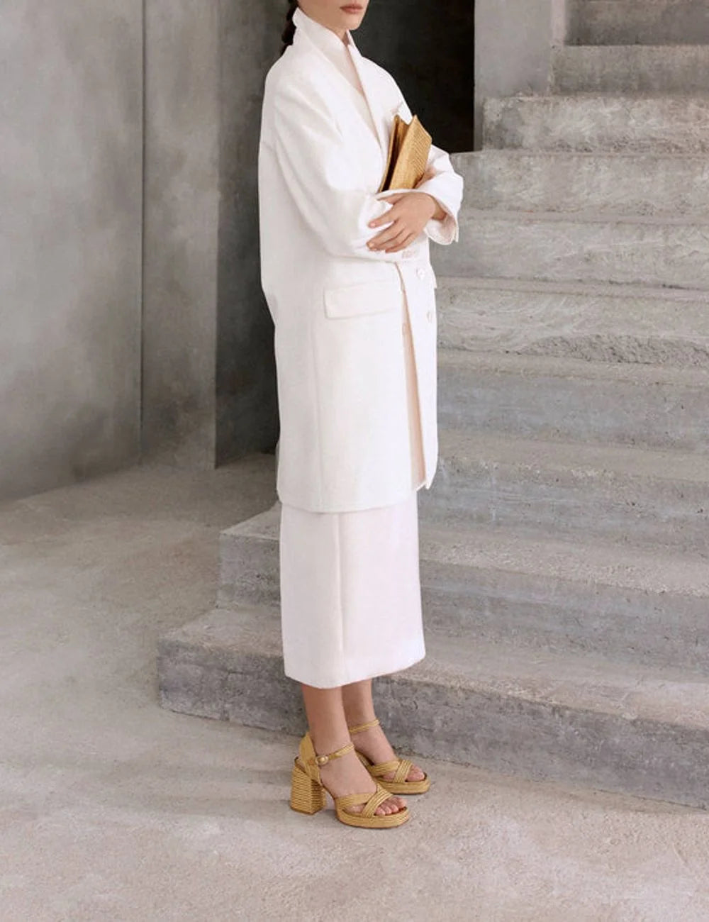 Castaner platform heeled sandals gold woven side model view