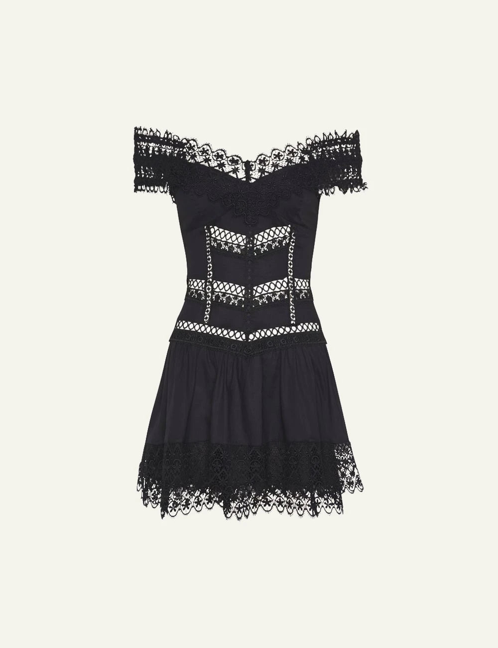 Charo Ruiz Eliane dress off shoulder lace black mini corset front