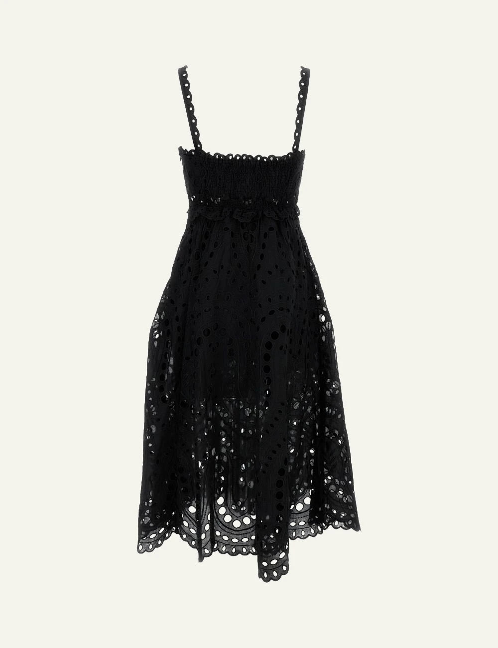 Charo Ruiz Glimmer dress straps lace black midi scalloped back
