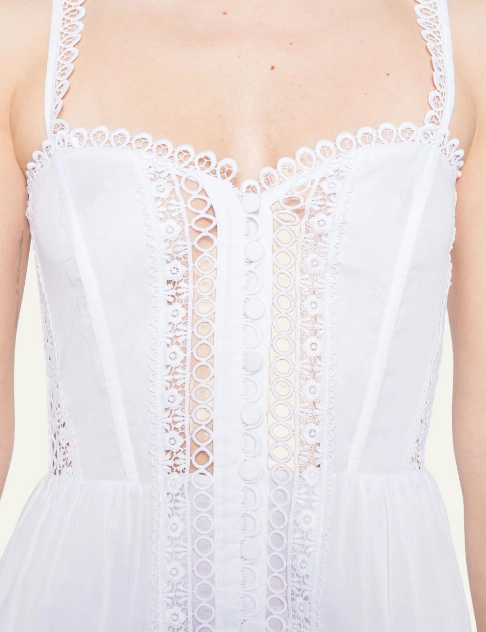 Charo Ruiz Lenora dress straps lace white mini tiered front detail