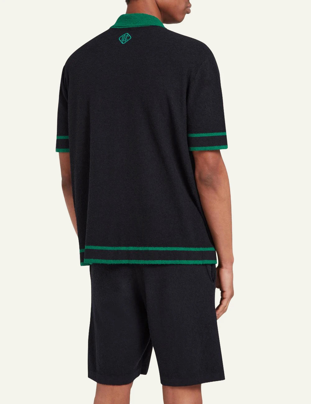 Che Armando boucle knit poukamiso navy green details back