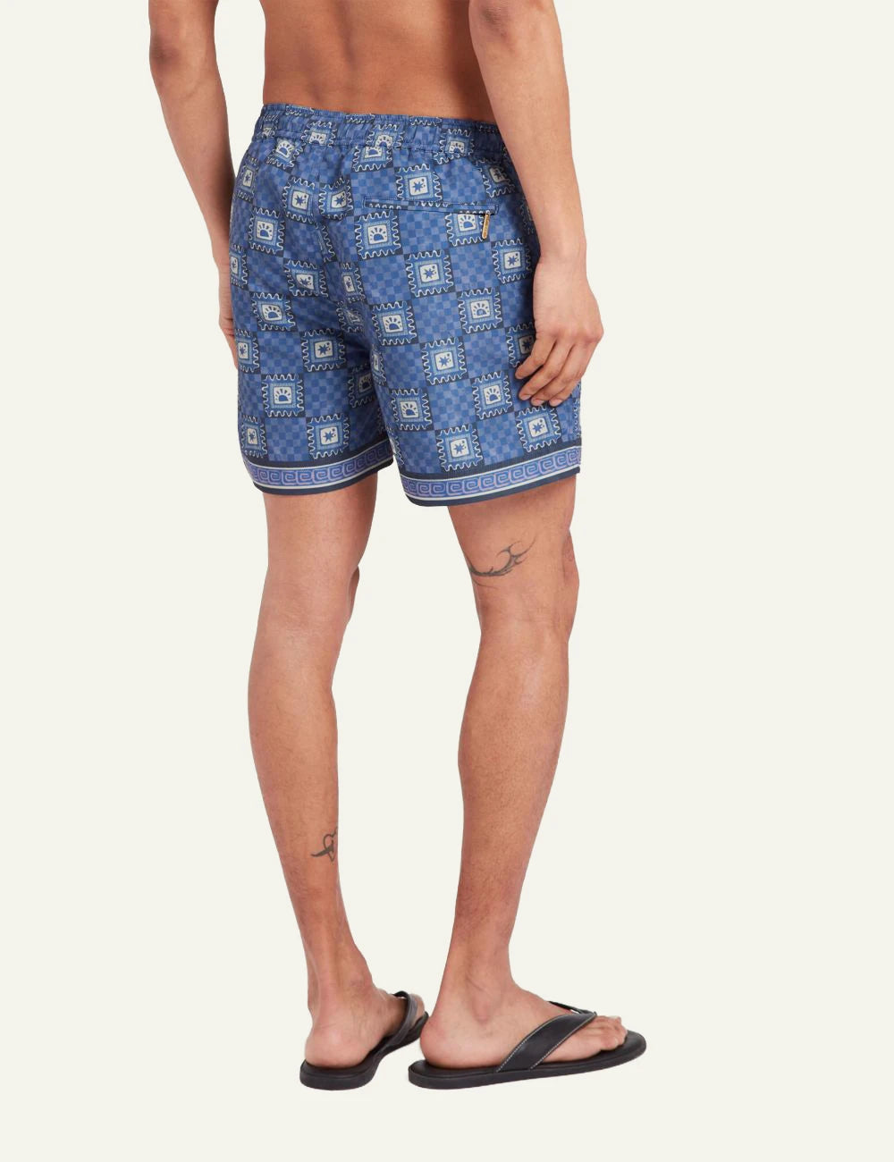 Che blue printed magio tile pattern swim shorts back