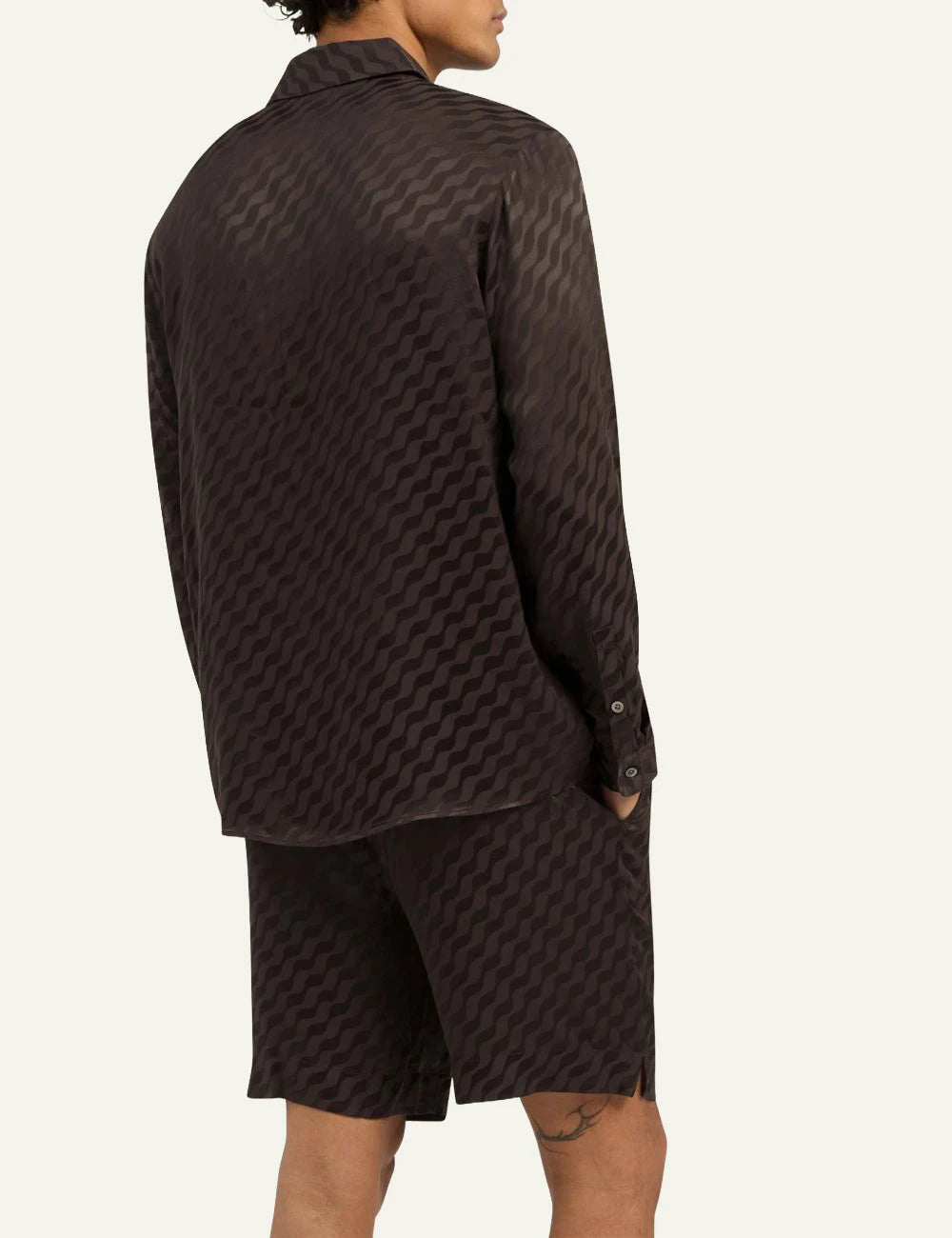Che brown jacquard shirt long sleeve tonal pattern back
