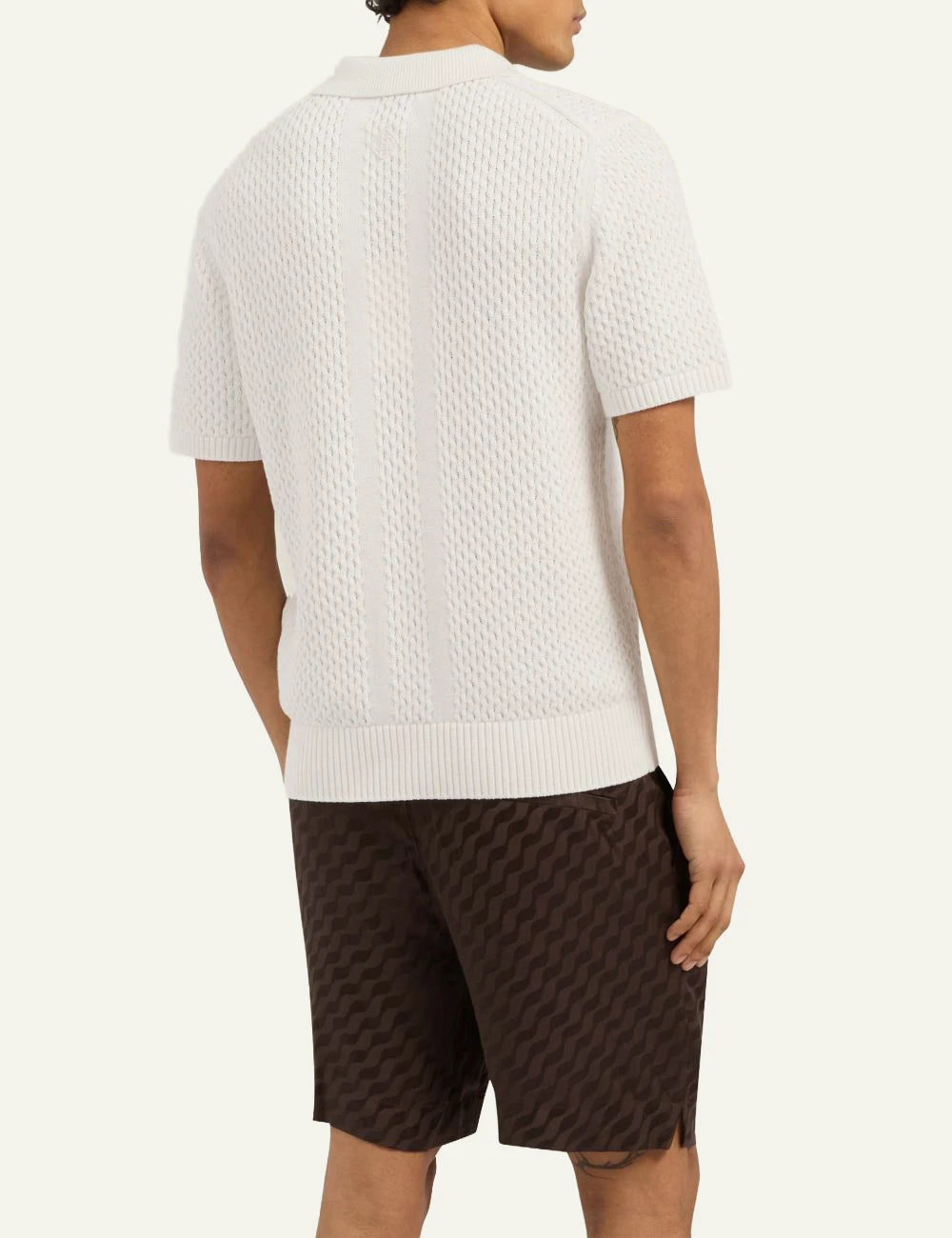Che navy ripple knit polo textured short sleeve open collar back