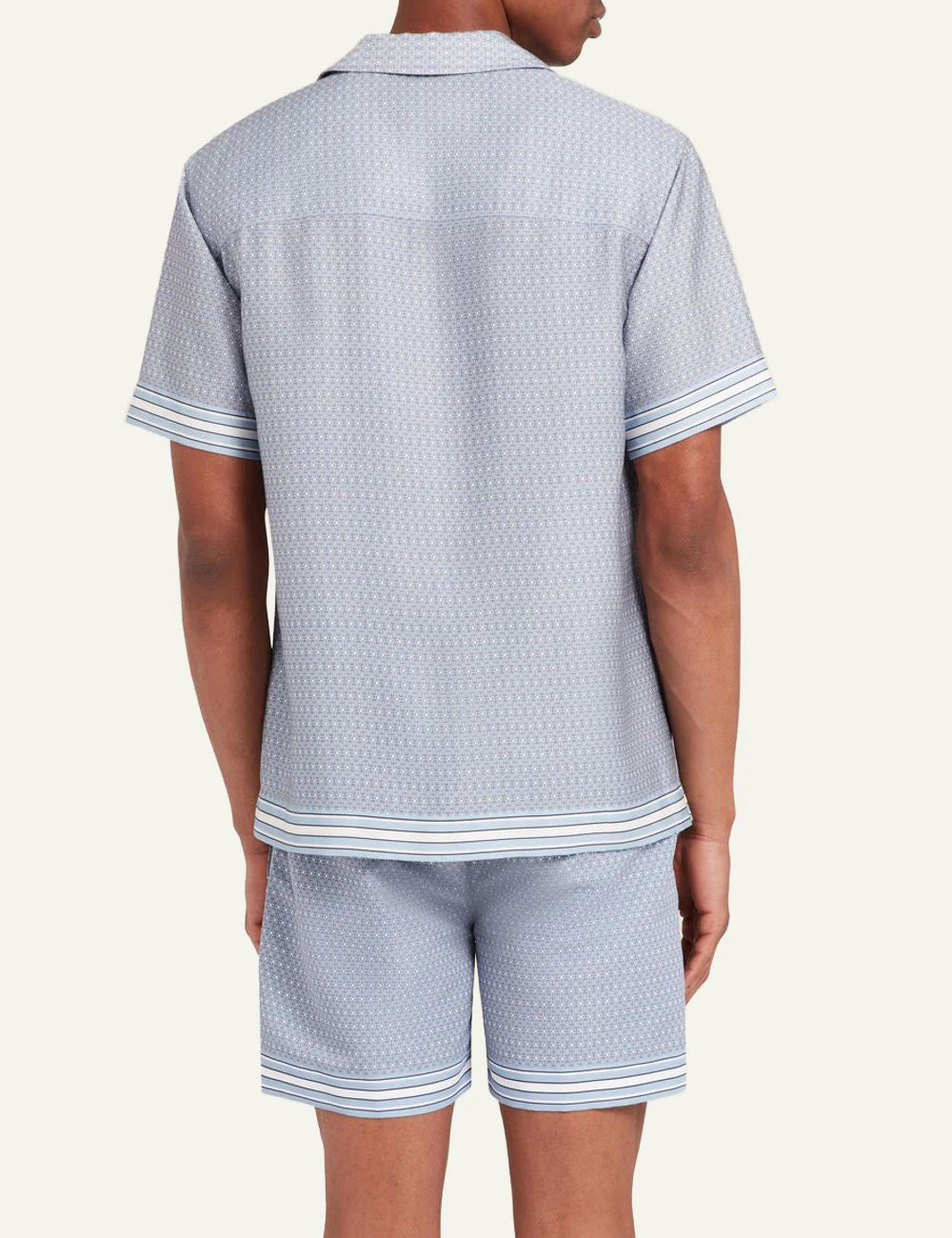 Che light blue printed poukamiso camp collar striped sleeve detail back