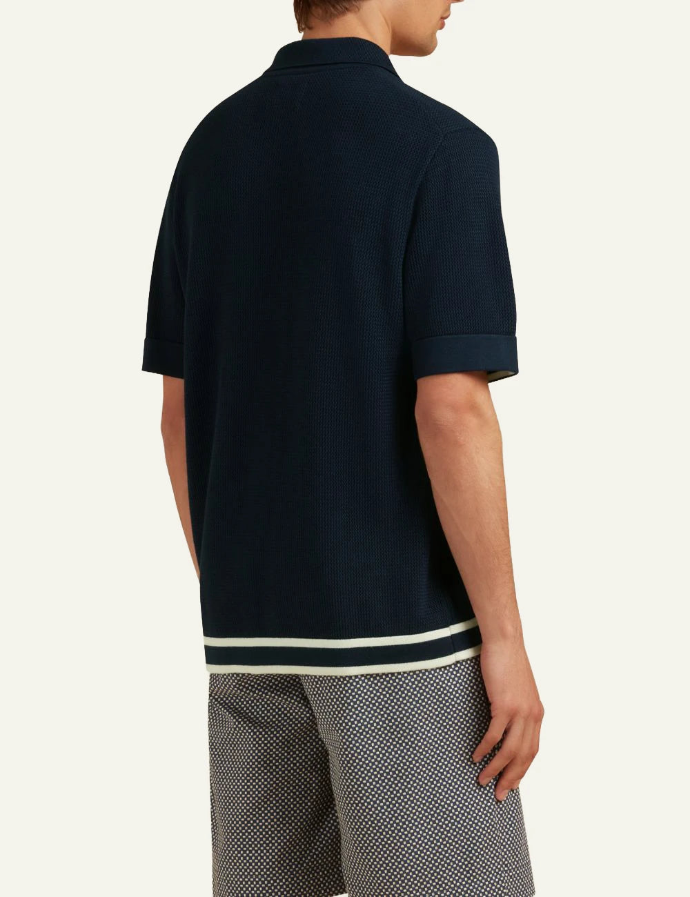 Che navy knitted polo stripe placket back