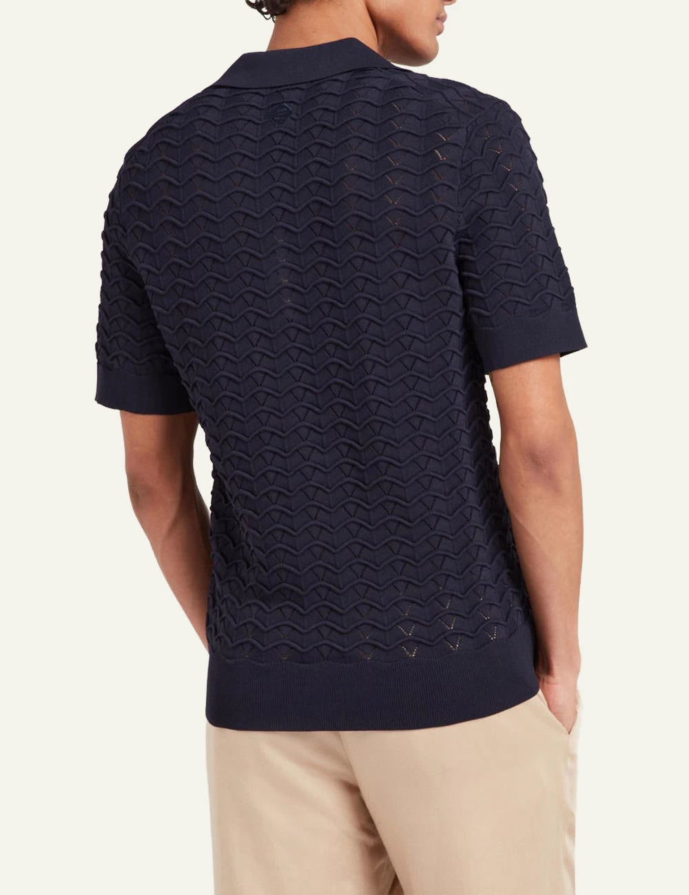 Che navy ripple knit polo textured short sleeve open collar back