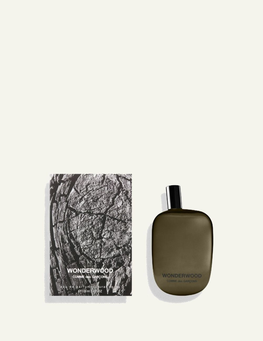 Comme des Garcons Wonderwood eau de parfum 100ml olive bottle front full view