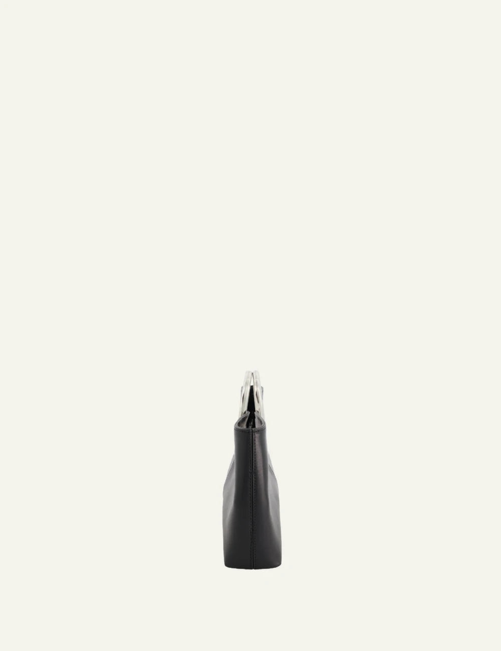 Coperni C clutch black leather with metal C handle side view
