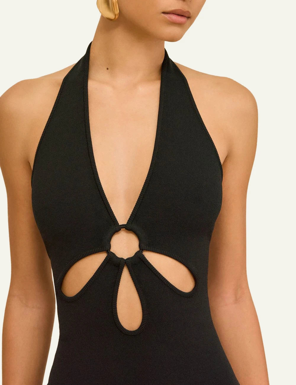 self portrait black halter midi dress front detail view