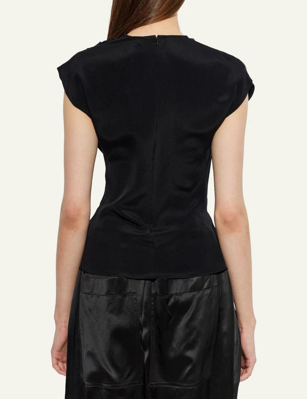 Cult Gaia dress black draped gold hardware mock neck back view