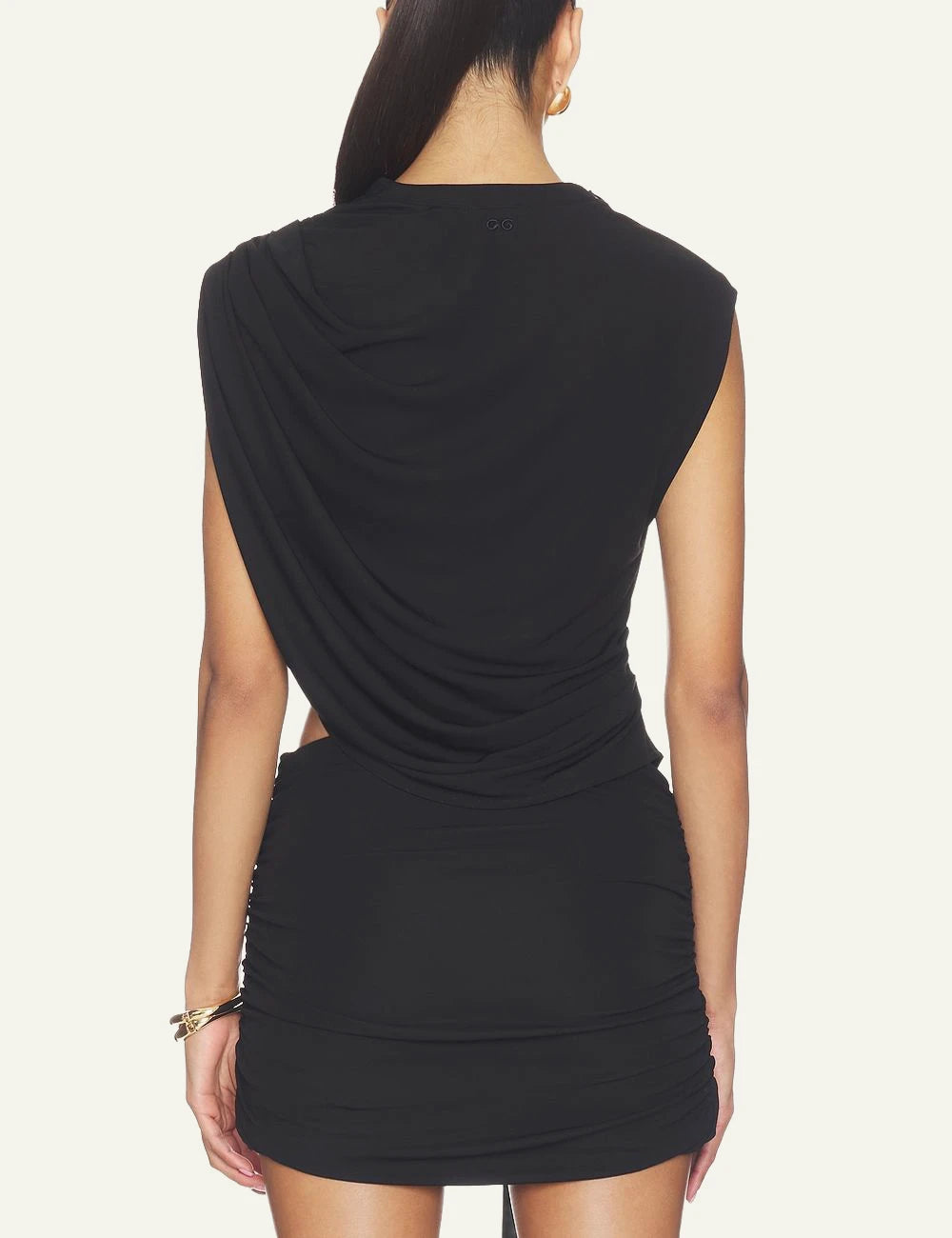Cult Gaia top black ruched sleeveless back view
