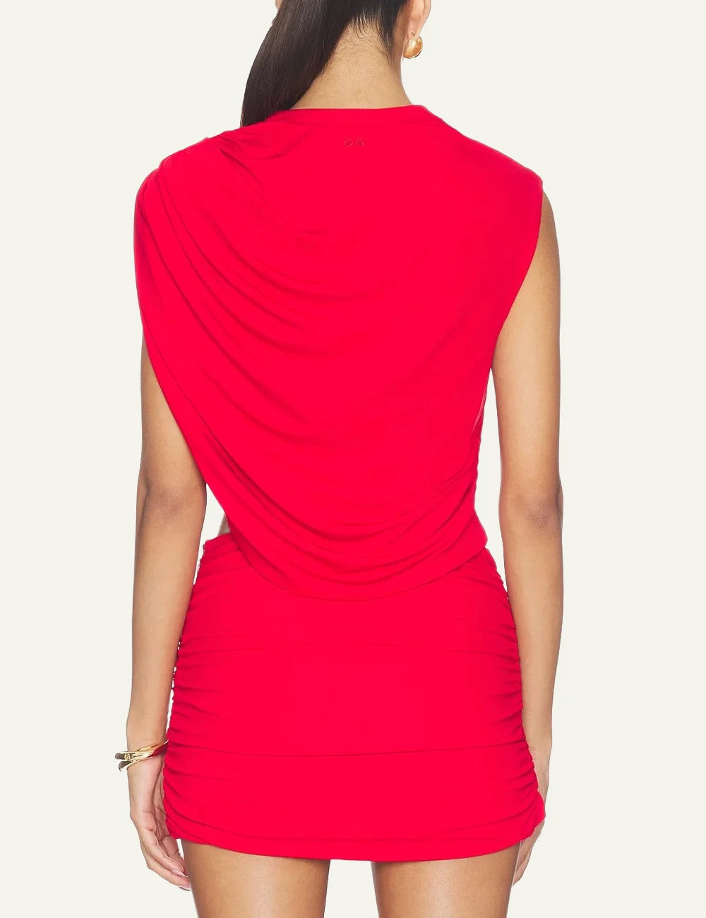 Cult Gaia top red draped cropped ruched back view