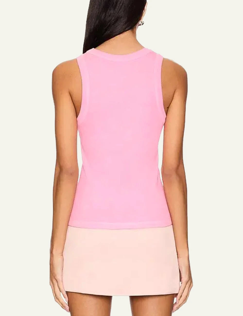 Des Phemmes classic tank top candy pink rib me crystal embellishments model back view