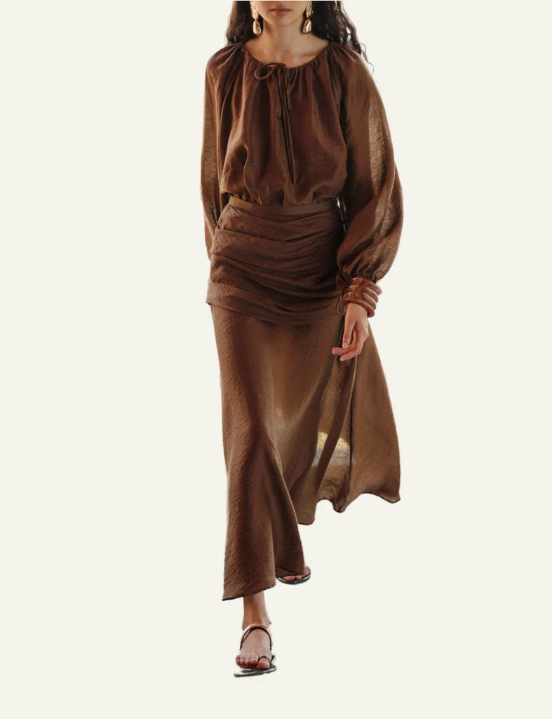 Devotion Twins brown blouse boho loose fit front model view
