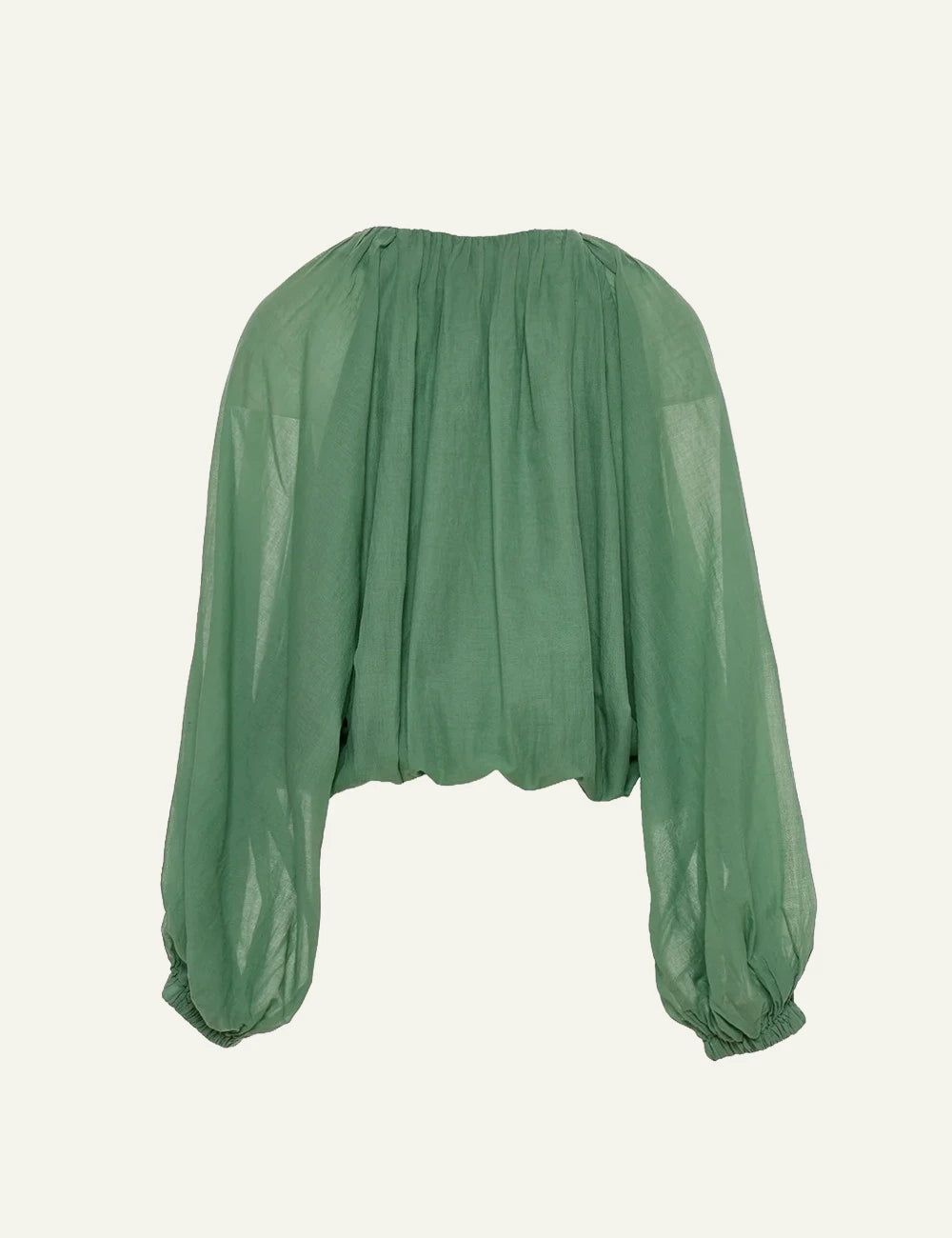 Devotion Twins long sleeve cotton top green airy sleeves loose fit back view