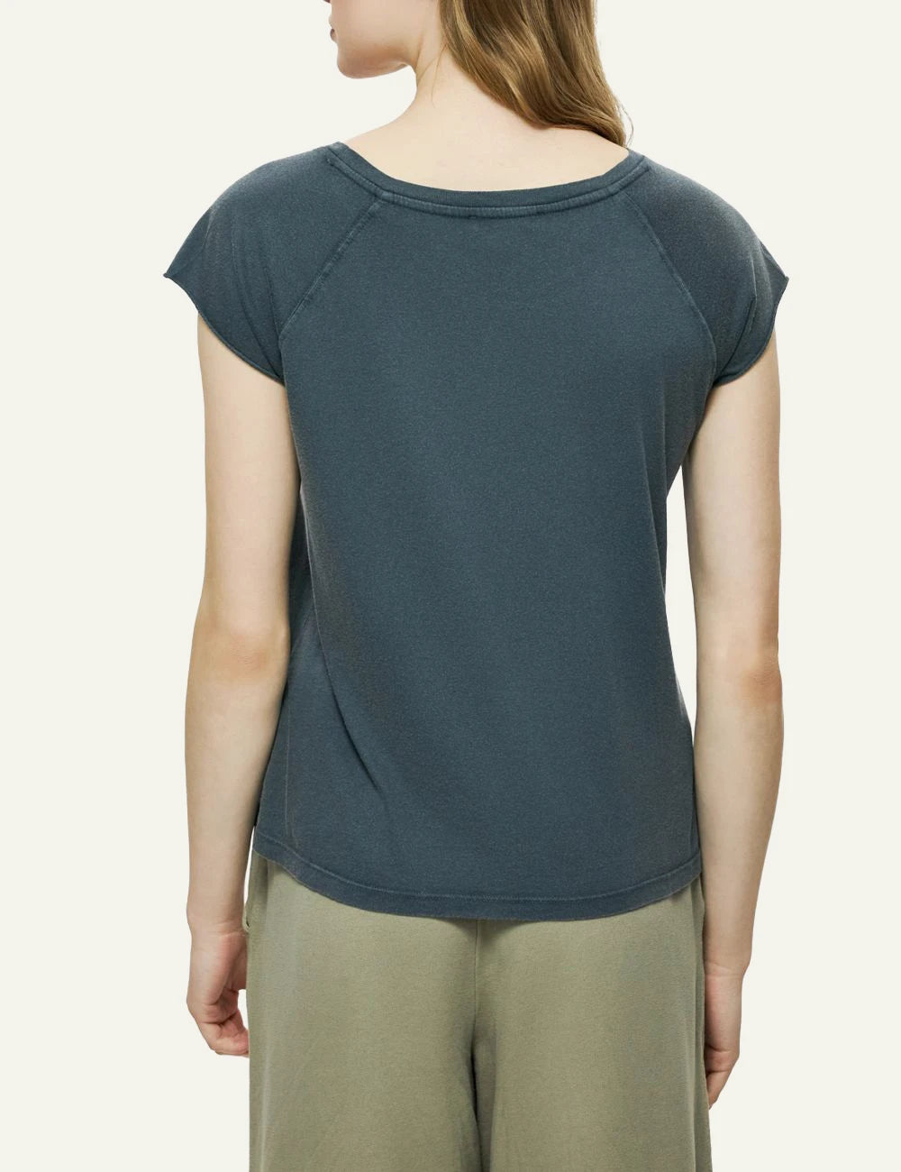 Dirty Laundry dark green cap sleeve t-shirt relaxed fit back model view