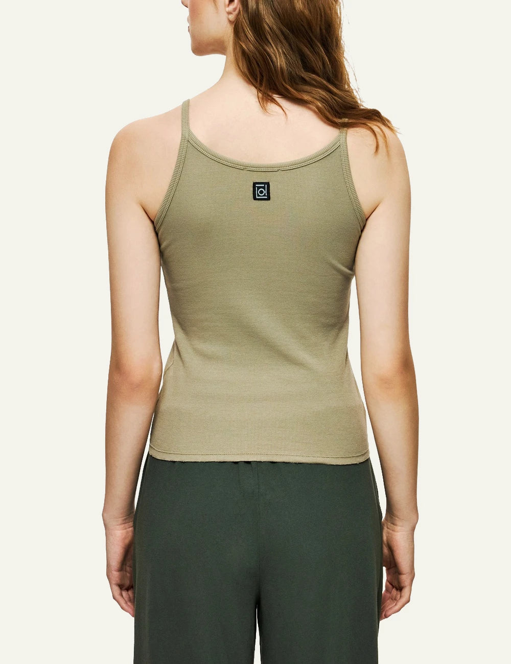 dirty laundry olive green tank top slim fit minimal back model view