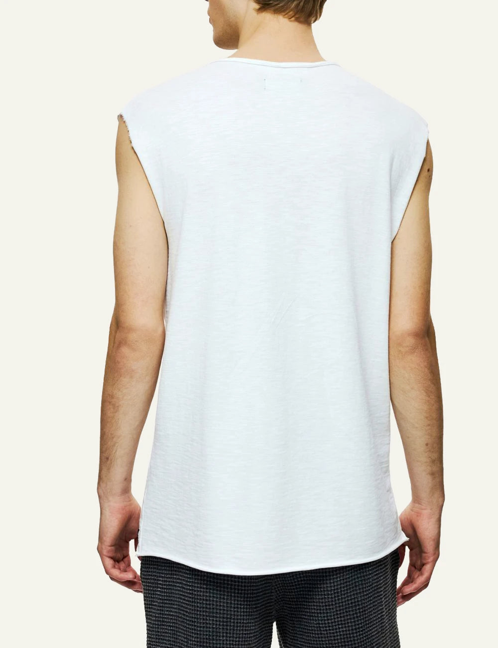 Dirty Laundry sleeveless slub top white raw edges casual back model view