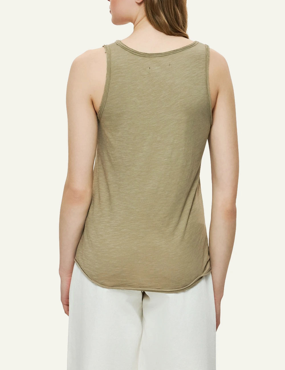 dirty laundry tank top khaki slub cotton v neck back model view