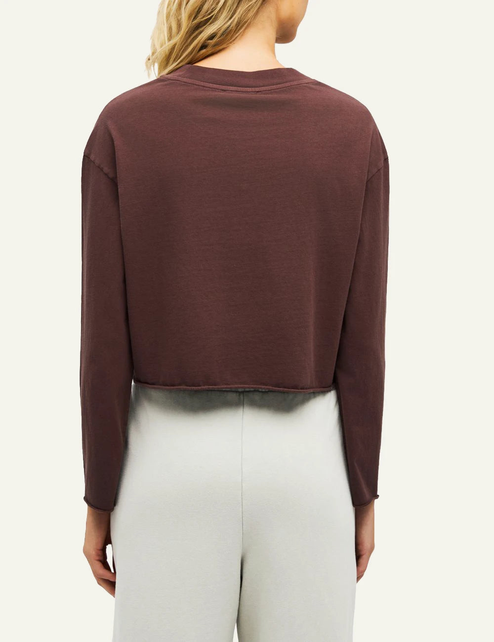 Women's Dirty Laundry dark burgundy cotton boxy cropped long sleeve top back
