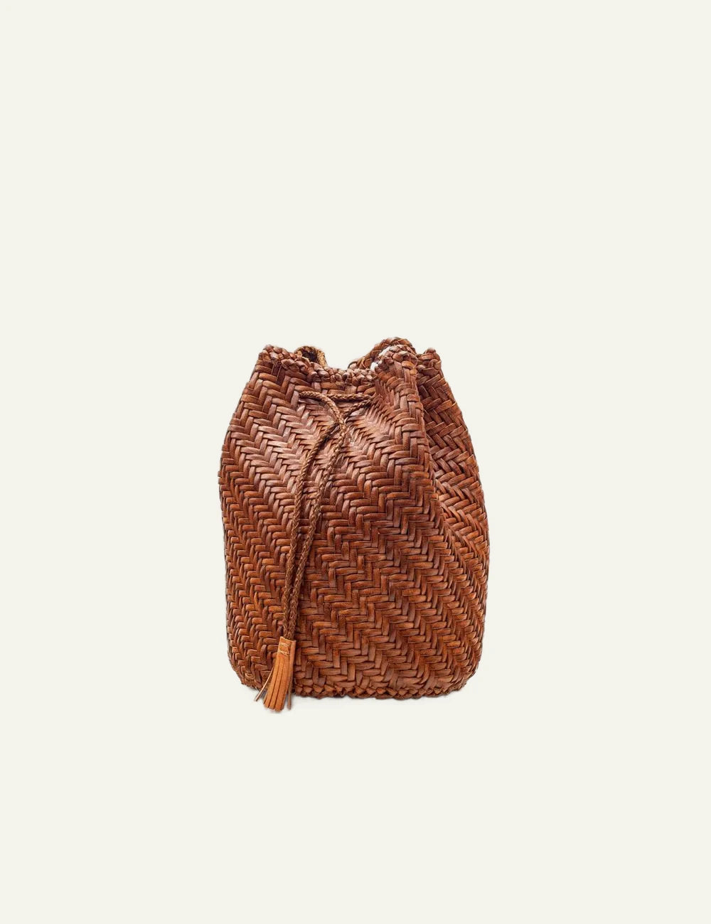 Dragon Diffusion woven leather bucket bag Tan side view