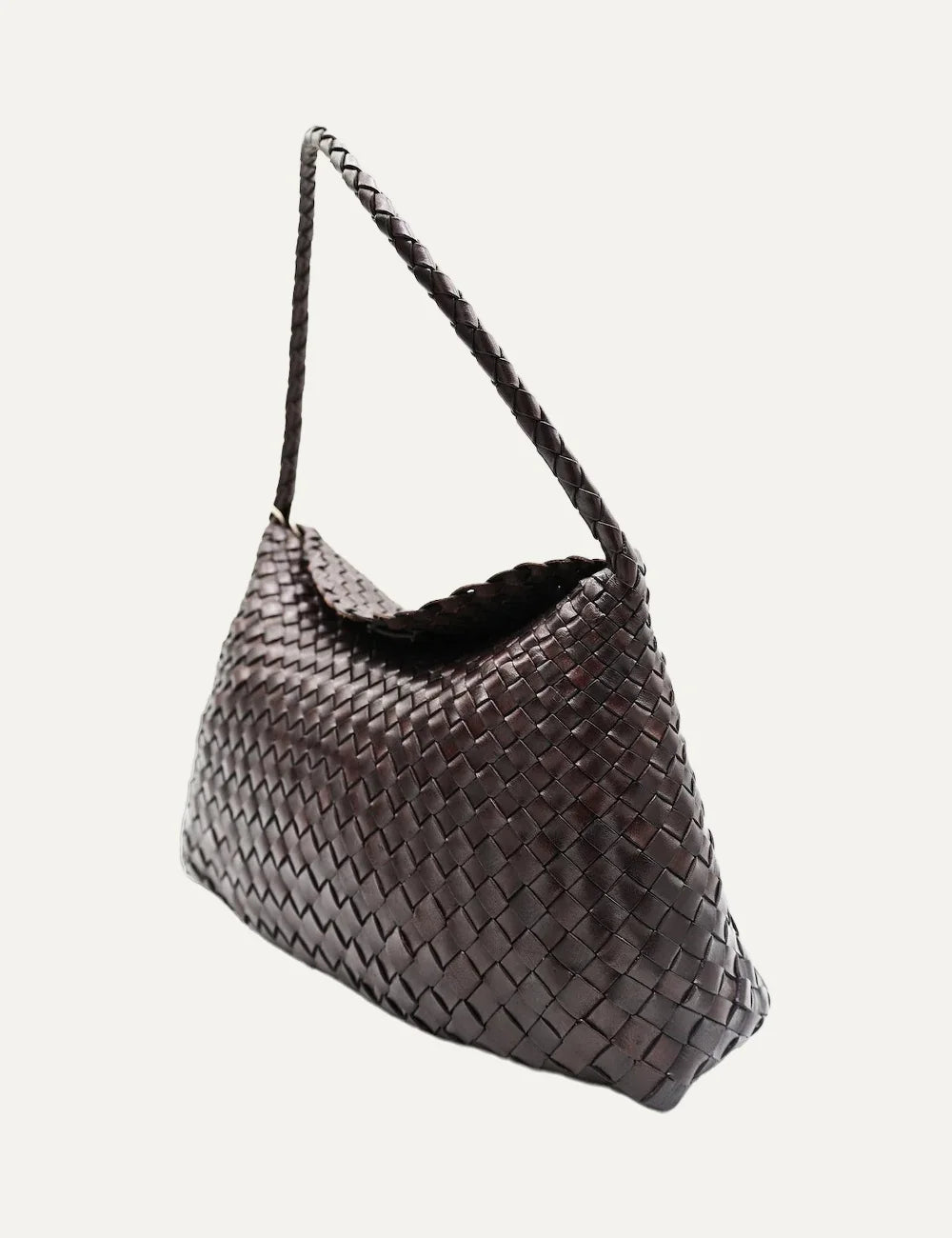 Dragon Diffusion women Santa Maria dark brown handwoven buffalo calf leather shoulder bag side view