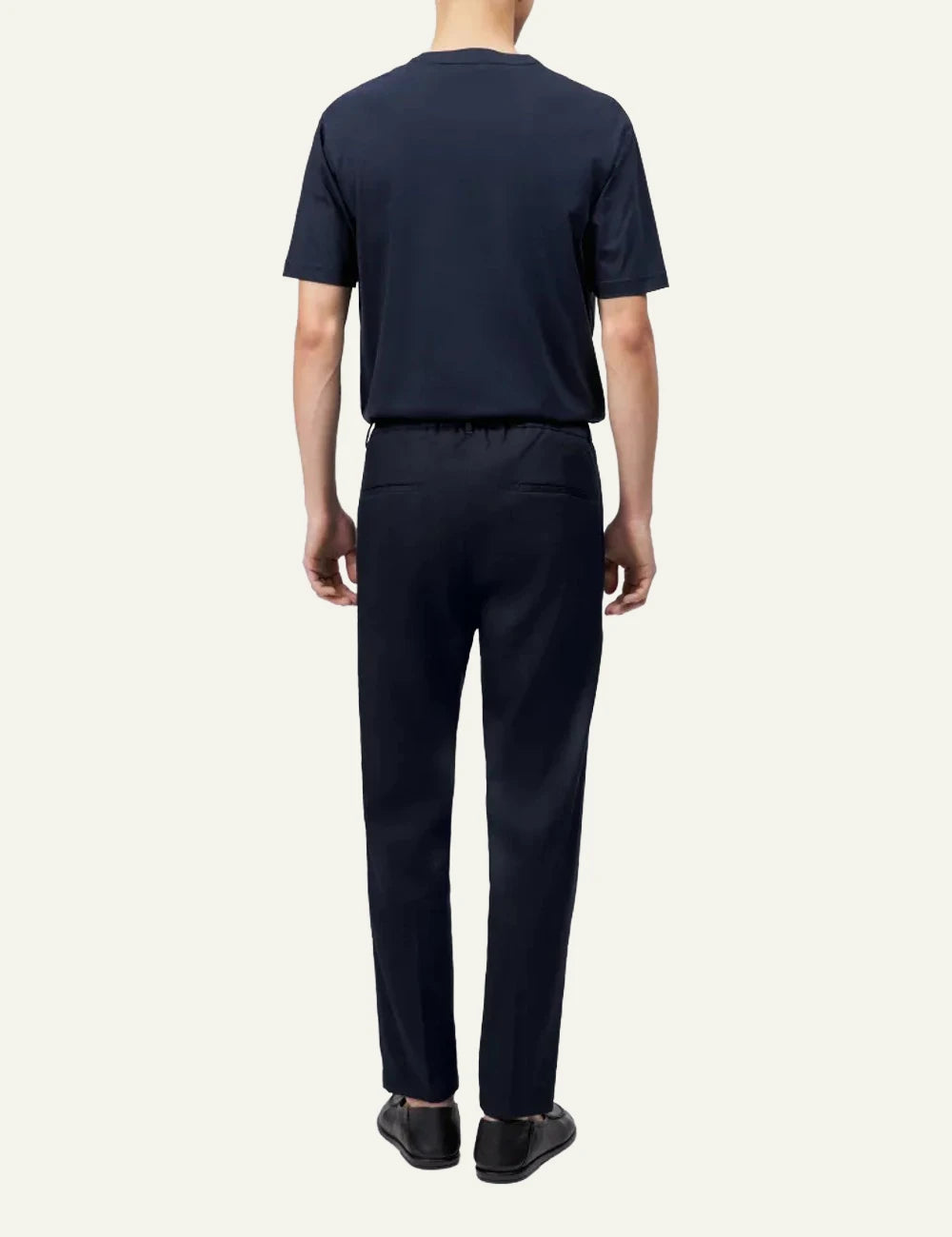 Drykorn CHASY trousers navy tapered cropped mid waist tailored front back view