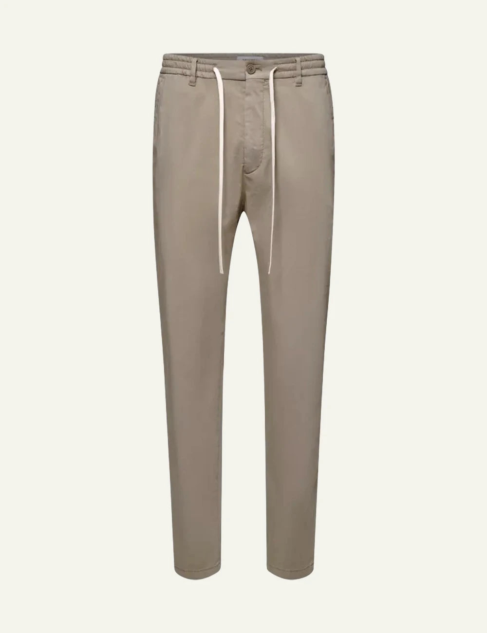 Drykorn DEGER trousers beige tapered mid waist drawstring tailored front flat view