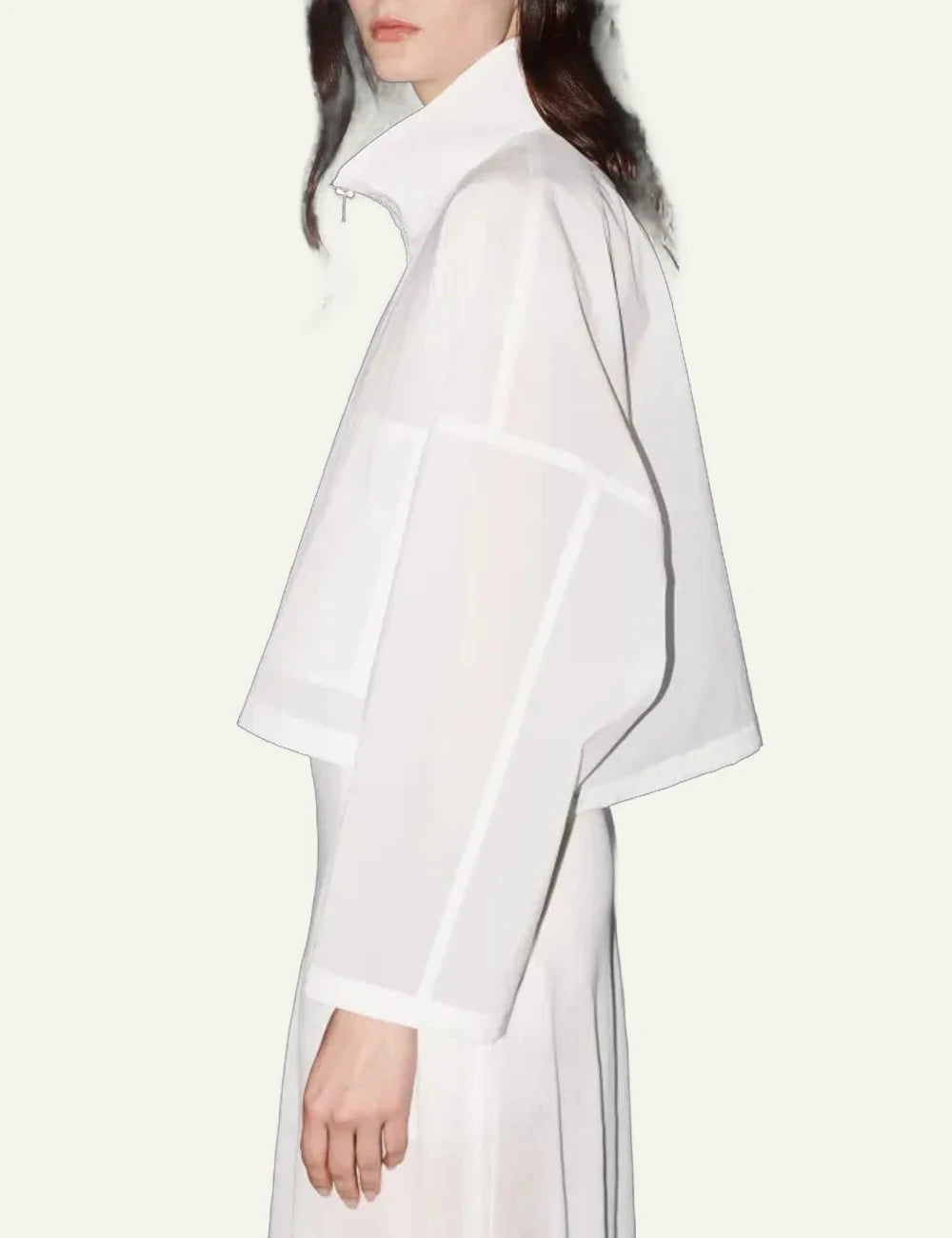 Drykorn ELSTOW_1 jacket white transparent oversized boxy cropped stand collar side view