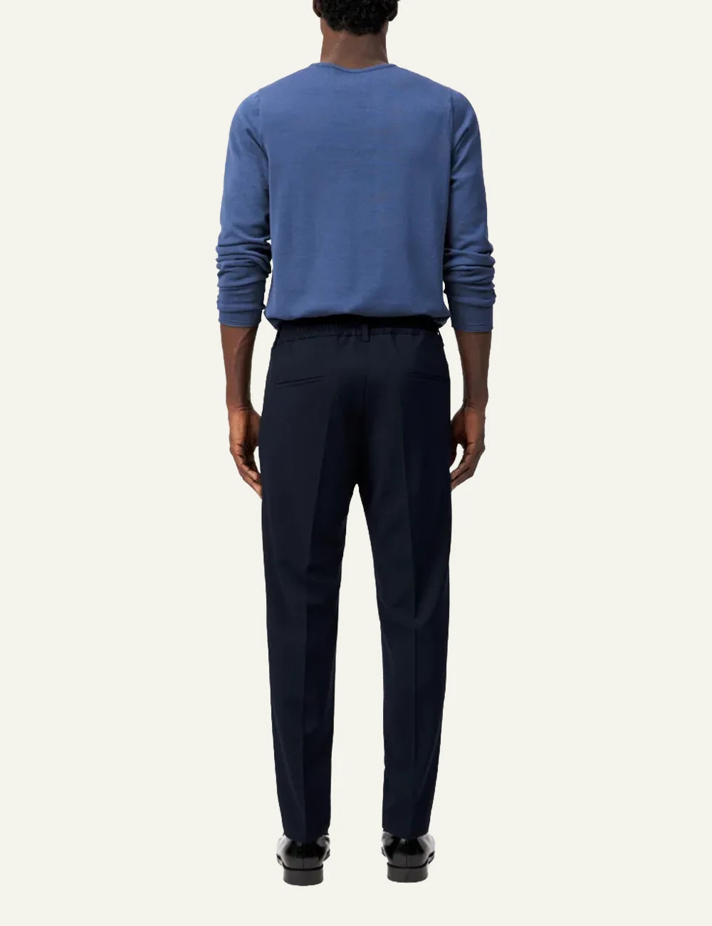 Men's DRYKORN dark navy tailored pants with tapered leg and cropped fit back