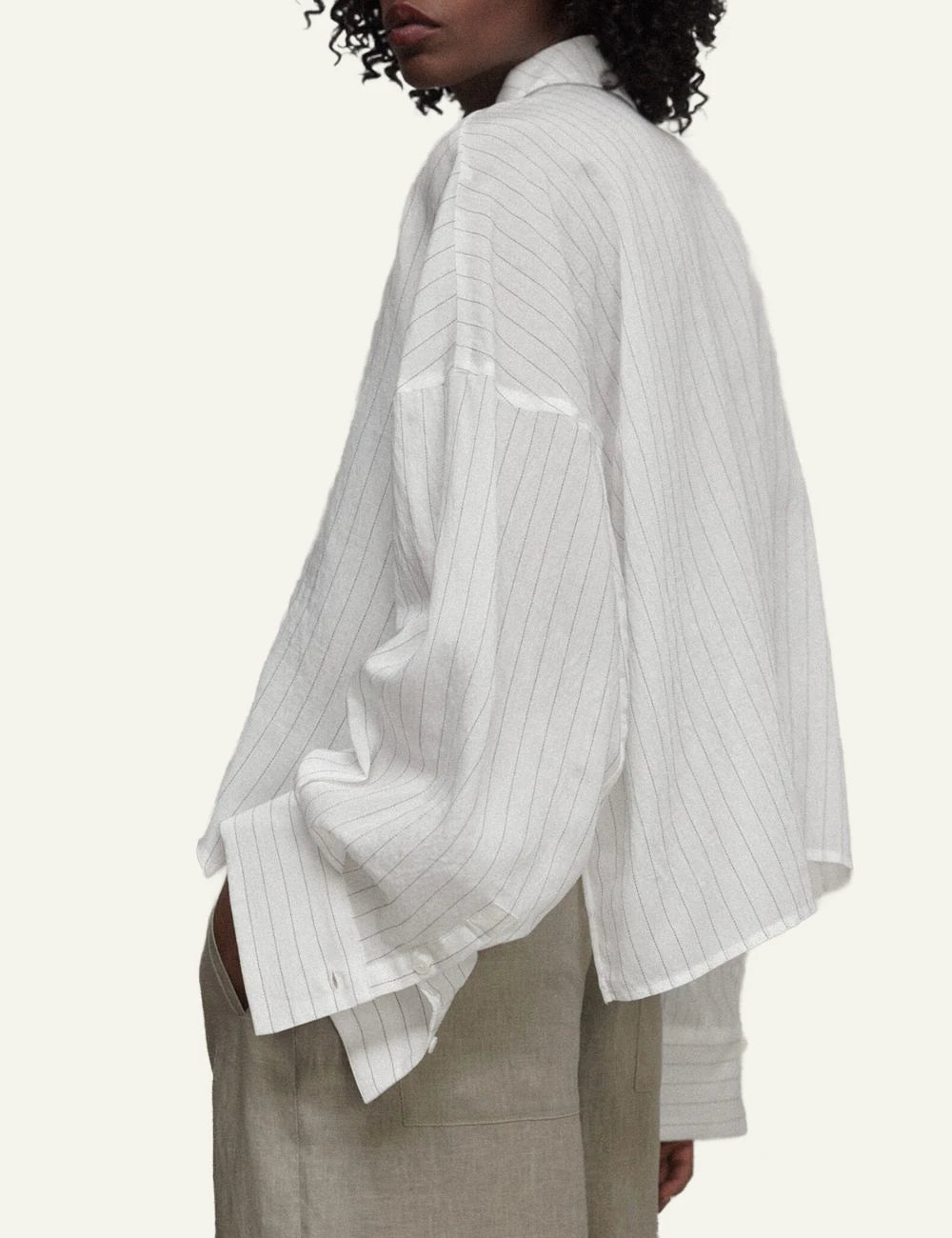 Drykorn Oshia shirt white striped oversized concealed placket back view
