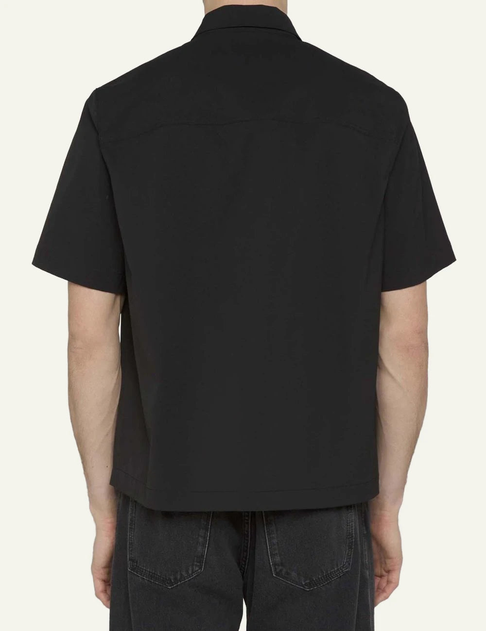 Drykorn shirt jacket black short sleeve zip kent collar back view