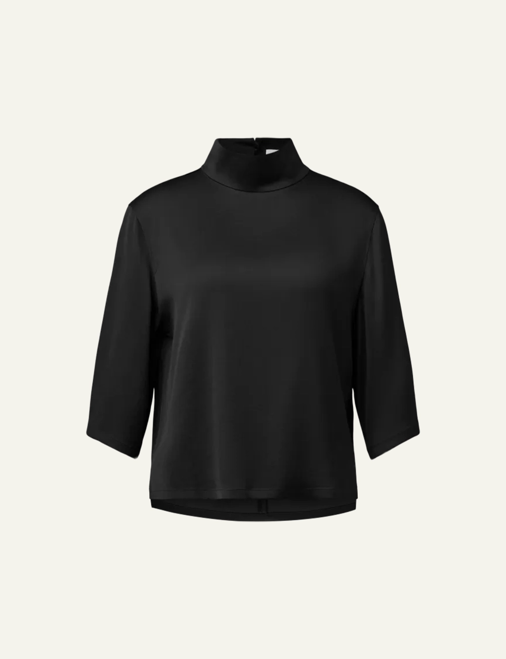 Women's DRYKORN Aletia satin blouse in black with stand-up collar and three-quarter sleeves