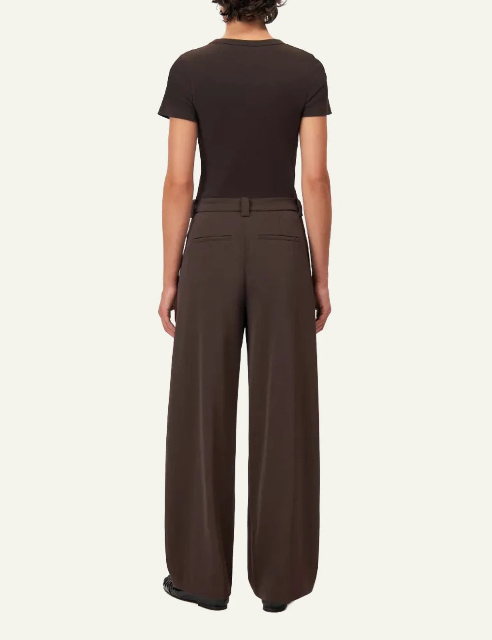 Women's DRYKORN Koale dark brown slim-fit cotton ribbed T-shirt with crew neck back