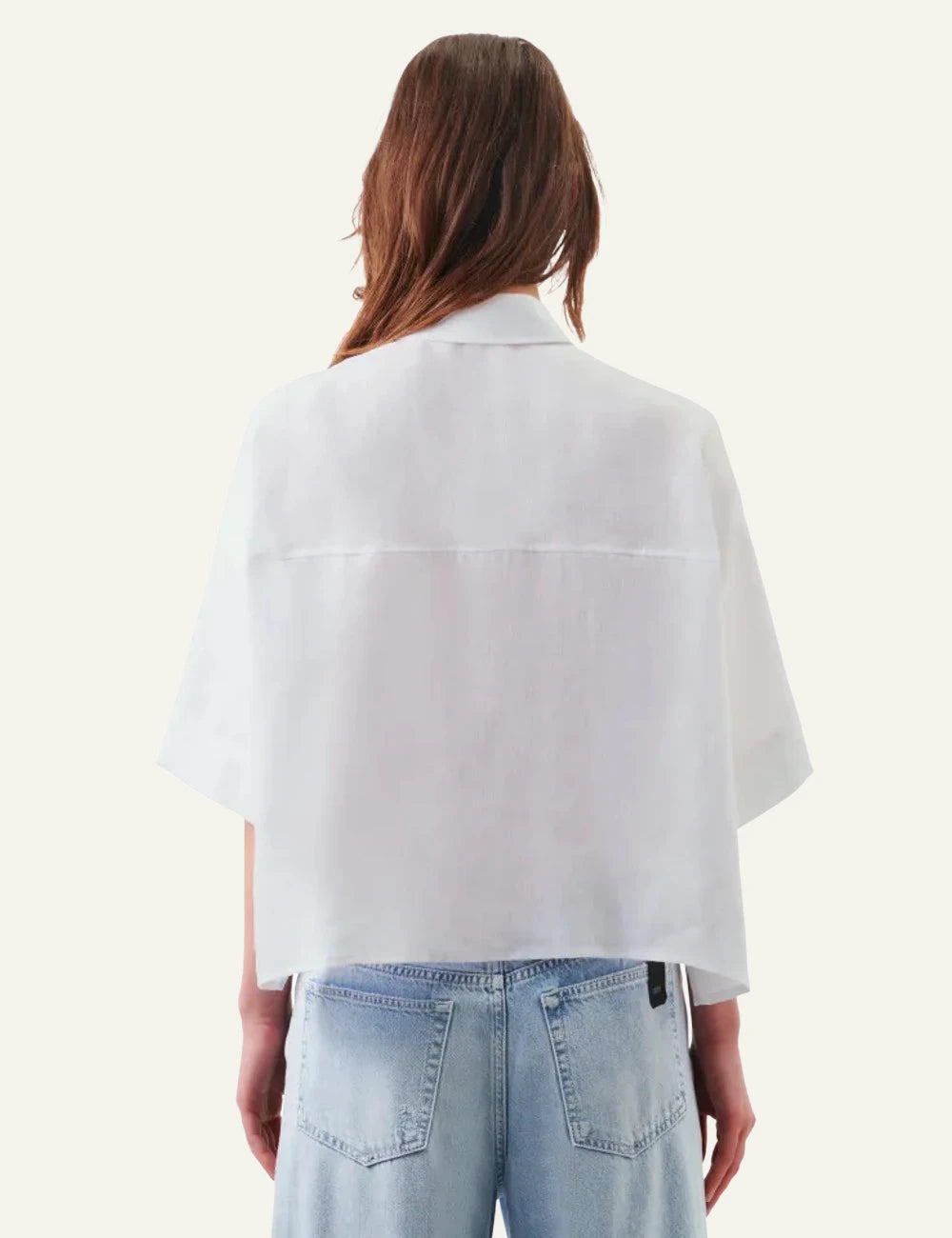 Drykorn YARIKA shirt white linen oversized 3/4 sleeve button back view