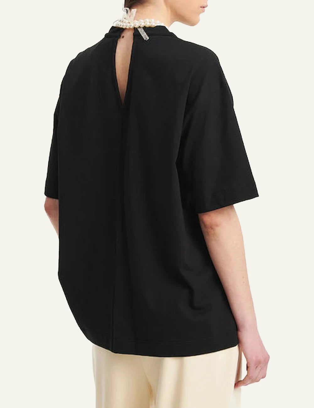 Eleh top black oversized t shirt pearl necklace back
