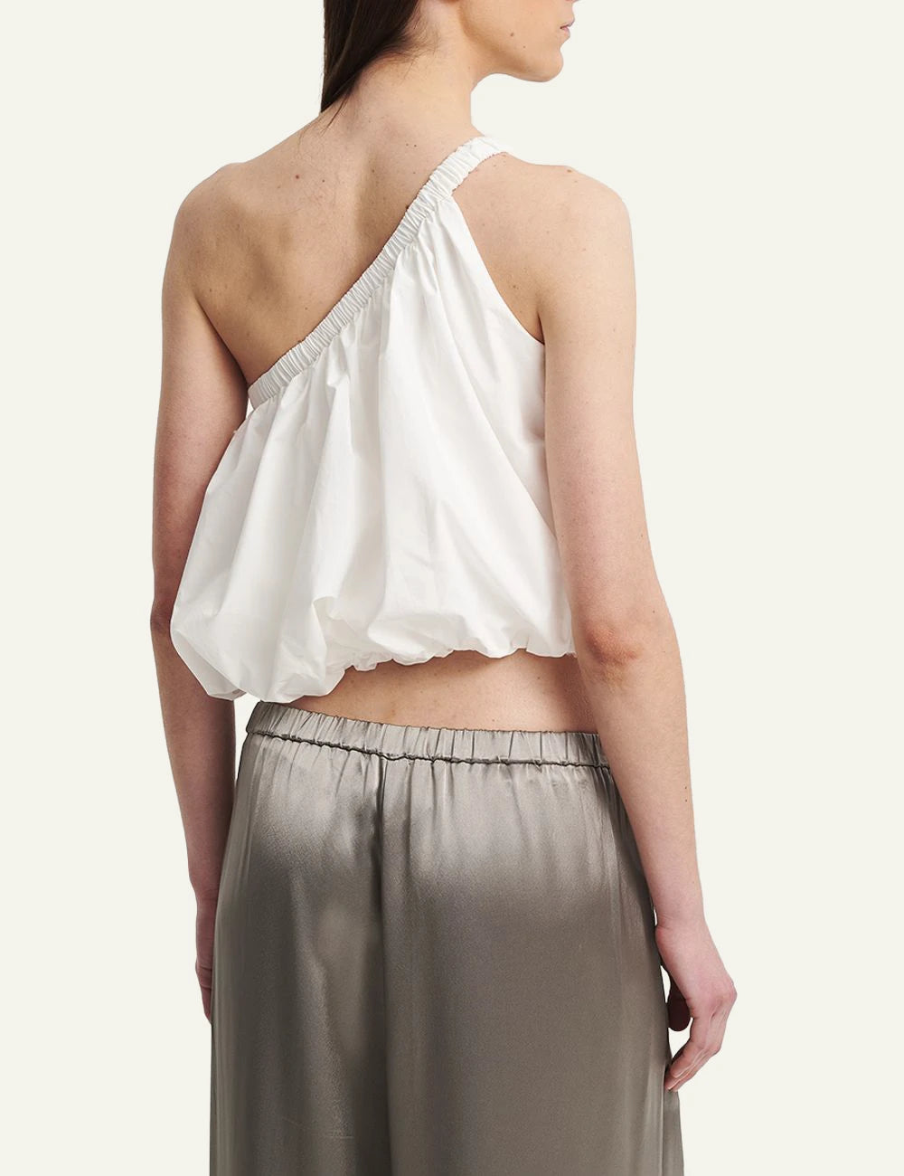 Eleh crop top white one shoulder detail back model view