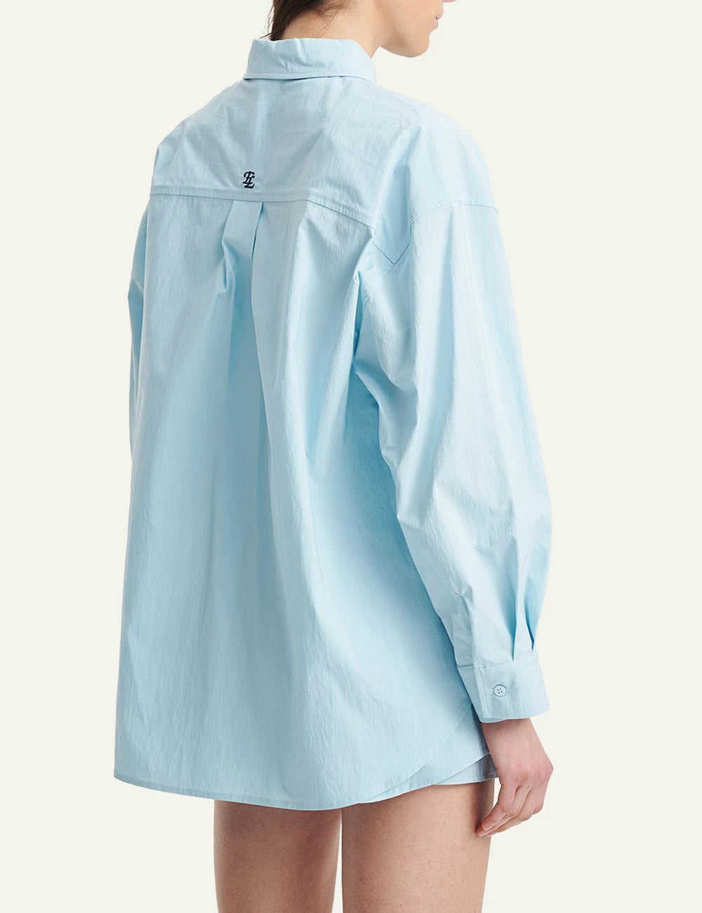 Eleh light blue loose fit shirt long sleeve button back model view